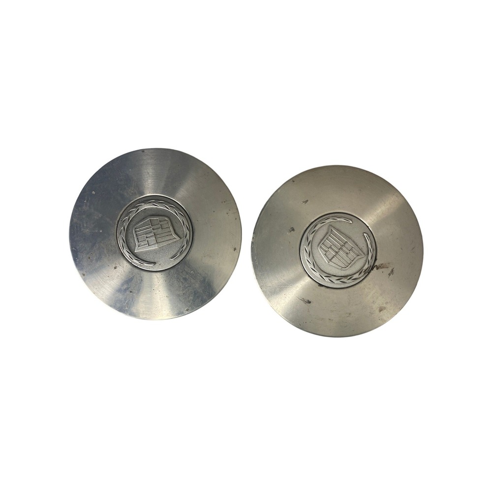 Vintage‎ Cadillac 7" Wheel Center Caps Silver Laurel Wreath Crest OEM Set of 2